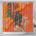 Australia Black Cockatoo Christmas Shower Curtain Banksia Bottlebrush Aboriginal Art - Aussie Hoodie