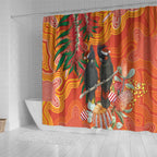 Australia Black Cockatoo Christmas Shower Curtain Banksia Bottlebrush Aboriginal Art - Aussie Hoodie