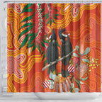 Australia Black Cockatoo Christmas Shower Curtain Banksia Bottlebrush Aboriginal Art - Aussie Hoodie