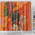 Australia Black Cockatoo Christmas Shower Curtain Banksia Bottlebrush Aboriginal Art - Aussie Hoodie