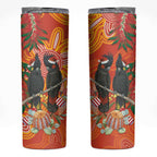 Australia Black Cockatoo Christmas Skinny Tumbler Banksia Bottlebrush Aboriginal Art - Aussie Hoodie