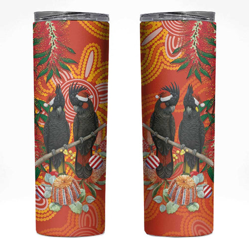 Australia Black Cockatoo Christmas Skinny Tumbler Banksia Bottlebrush Aboriginal Art - Aussie Hoodie