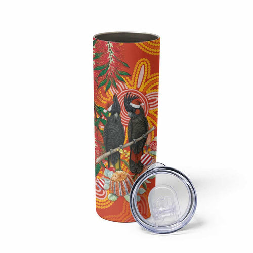 Australia Black Cockatoo Christmas Skinny Tumbler Banksia Bottlebrush Aboriginal Art - Aussie Hoodie