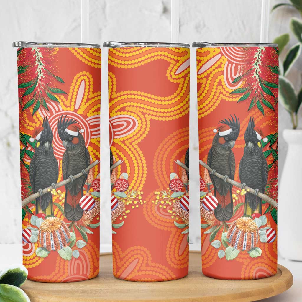 Australia Black Cockatoo Christmas Skinny Tumbler Banksia Bottlebrush Aboriginal Art - Aussie Hoodie