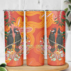 Australia Black Cockatoo Christmas Skinny Tumbler Banksia Bottlebrush Aboriginal Art - Aussie Hoodie