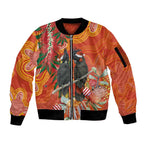 Australia Black Cockatoo Christmas Sleeve Zip Bomber Jacket Banksia Bottlebrush Aboriginal Art - undefined