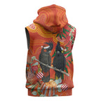 Australia Black Cockatoo Christmas Sleeveless Hoodie Banksia Bottlebrush Aboriginal Art - Aussie Hoodie