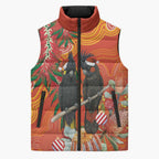 Australia Black Cockatoo Christmas Sleeveless Puffer Jacket Banksia Bottlebrush Aboriginal Art - Aussie Hoodie