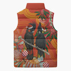 Australia Black Cockatoo Christmas Sleeveless Puffer Jacket Banksia Bottlebrush Aboriginal Art - Aussie Hoodie