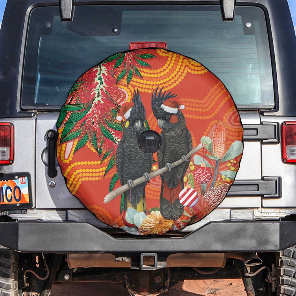 Australia Black Cockatoo Christmas Spare Tire Cover Banksia Bottlebrush Aboriginal Art - Aussie Hoodie