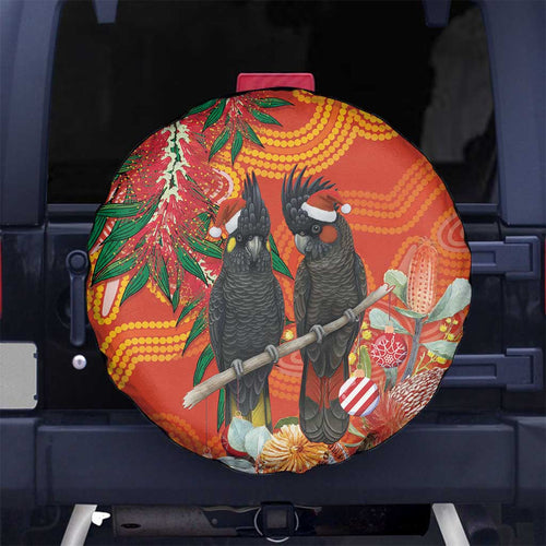Australia Black Cockatoo Christmas Spare Tire Cover Banksia Bottlebrush Aboriginal Art - Aussie Hoodie