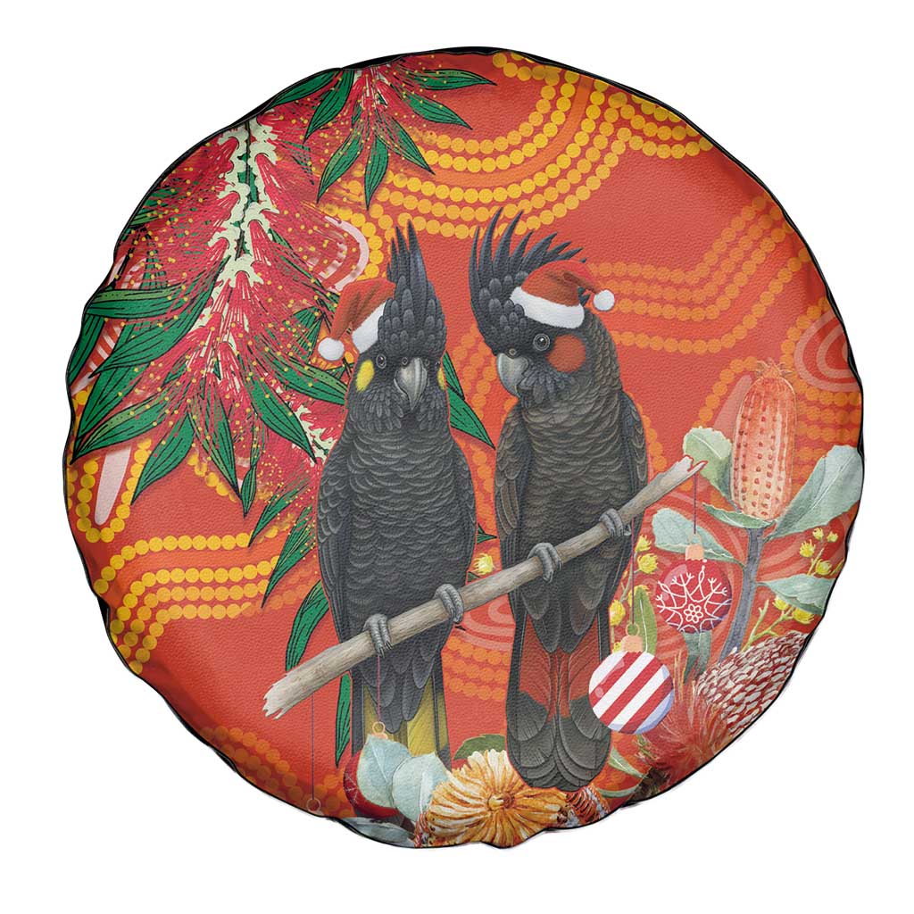 Australia Black Cockatoo Christmas Spare Tire Cover Banksia Bottlebrush Aboriginal Art - Aussie Hoodie