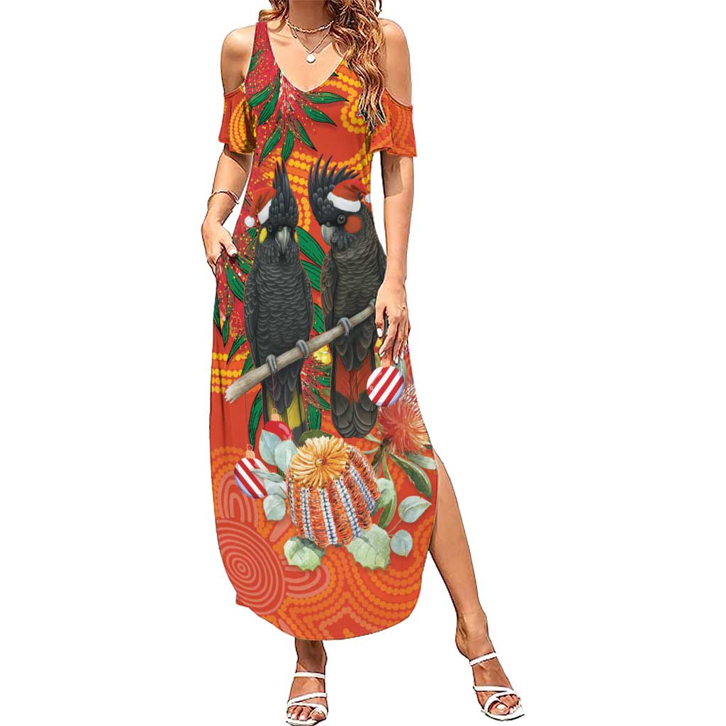 Australia Black Cockatoo Christmas Summer Maxi Dress Banksia Bottlebrush Aboriginal Art - Aussie Hoodie