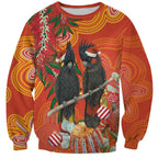 Australia Black Cockatoo Christmas Sweatshirt Banksia Bottlebrush Aboriginal Art - Aussie Hoodie