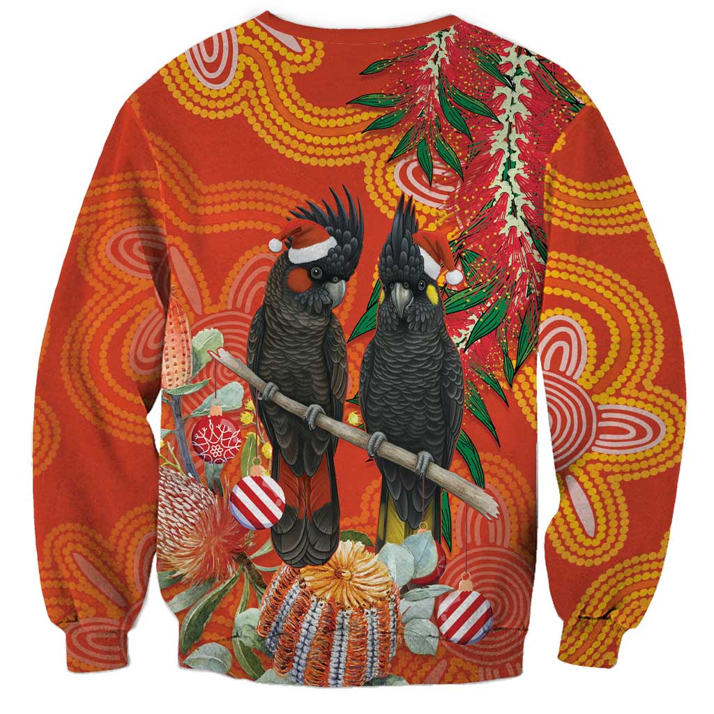Australia Black Cockatoo Christmas Sweatshirt Banksia Bottlebrush Aboriginal Art - Aussie Hoodie