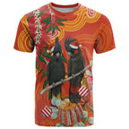 Australia Black Cockatoo Christmas T Shirt Banksia Bottlebrush Aboriginal Art - Aussie Hoodie