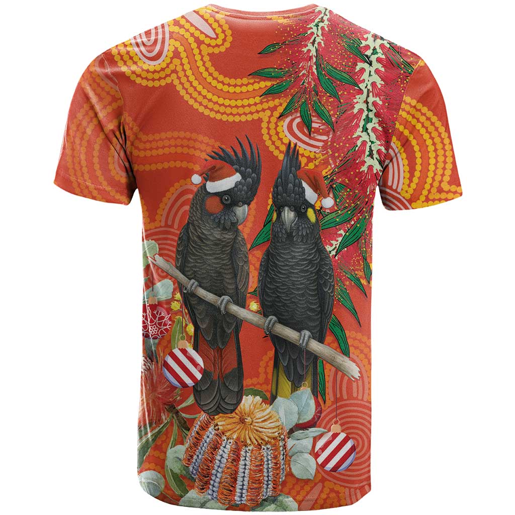 Australia Black Cockatoo Christmas T Shirt Banksia Bottlebrush Aboriginal Art - Aussie Hoodie
