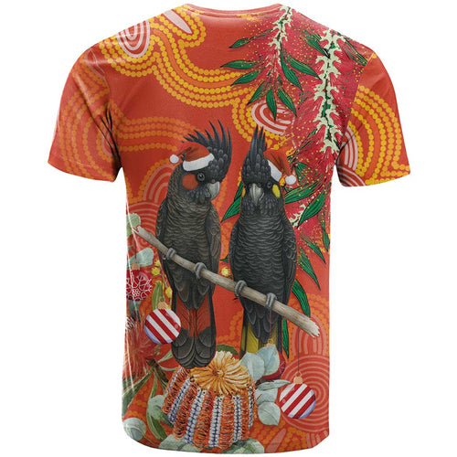 Australia Black Cockatoo Christmas T Shirt Banksia Bottlebrush Aboriginal Art - Aussie Hoodie