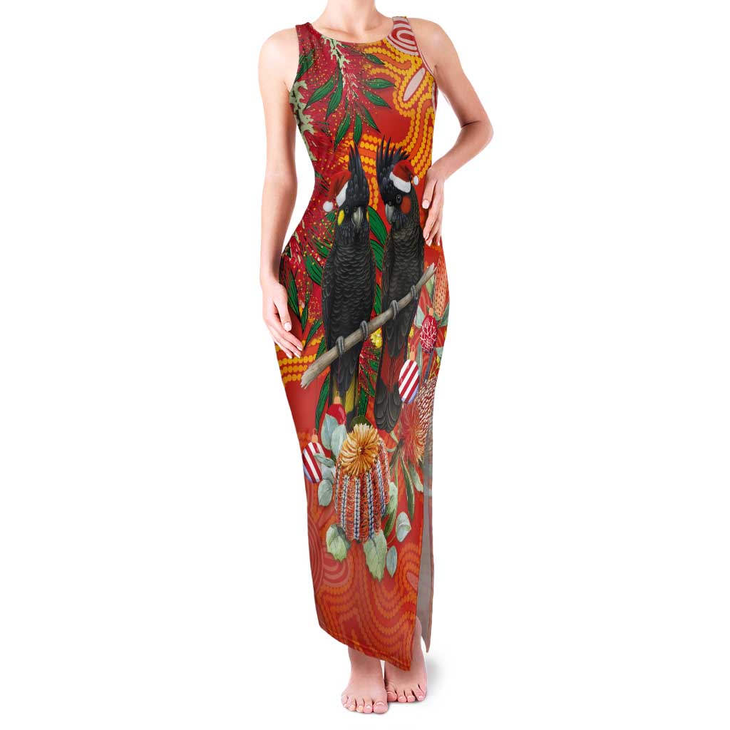 Australia Black Cockatoo Christmas Tank Maxi Dress Banksia Bottlebrush Aboriginal Art - Aussie Hoodie