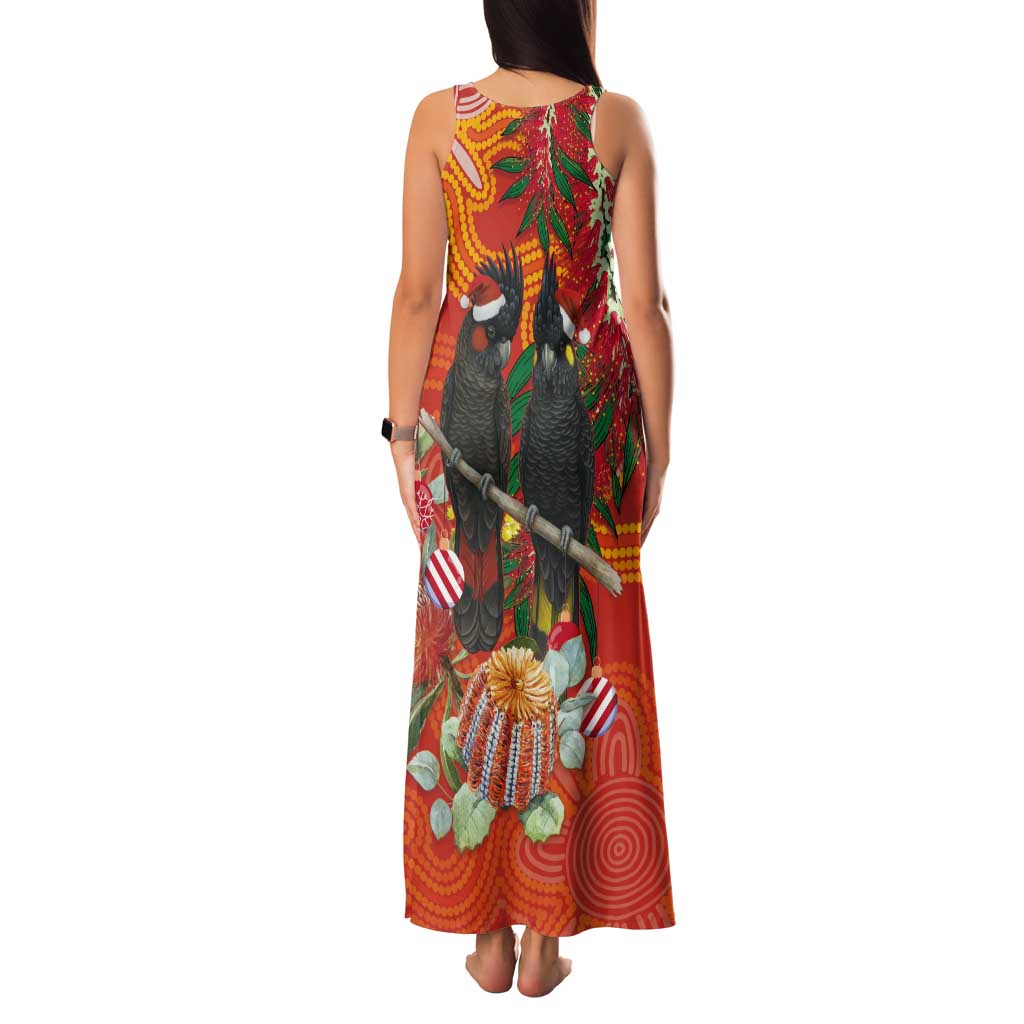 Australia Black Cockatoo Christmas Tank Maxi Dress Banksia Bottlebrush Aboriginal Art - Aussie Hoodie