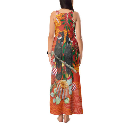 Australia Black Cockatoo Christmas Tank Maxi Dress Banksia Bottlebrush Aboriginal Art - Aussie Hoodie