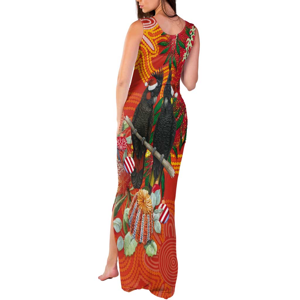 Australia Black Cockatoo Christmas Tank Maxi Dress Banksia Bottlebrush Aboriginal Art - Aussie Hoodie
