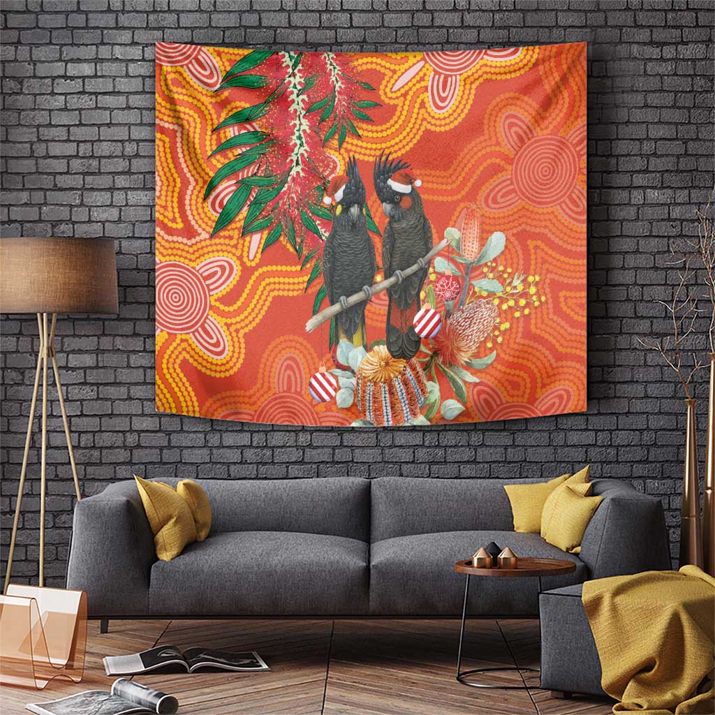 Australia Black Cockatoo Christmas Tapestry Banksia Bottlebrush Aboriginal Art - Aussie Hoodie