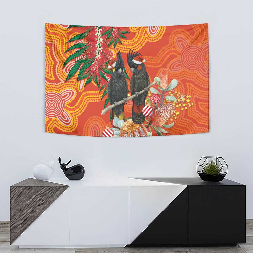Australia Black Cockatoo Christmas Tapestry Banksia Bottlebrush Aboriginal Art - Aussie Hoodie