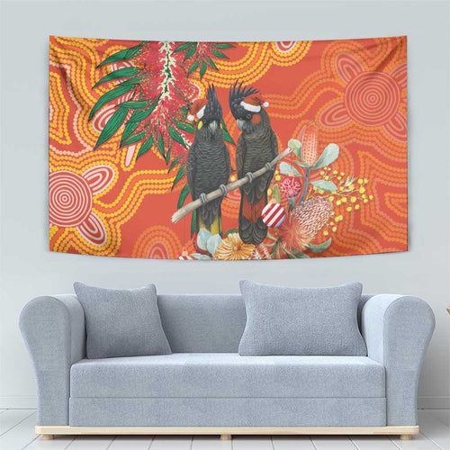 Australia Black Cockatoo Christmas Tapestry Banksia Bottlebrush Aboriginal Art - Aussie Hoodie