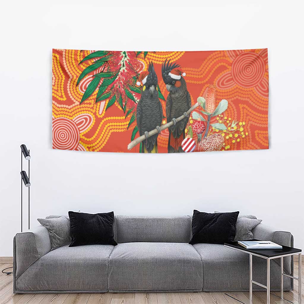 Australia Black Cockatoo Christmas Tapestry Banksia Bottlebrush Aboriginal Art - Aussie Hoodie