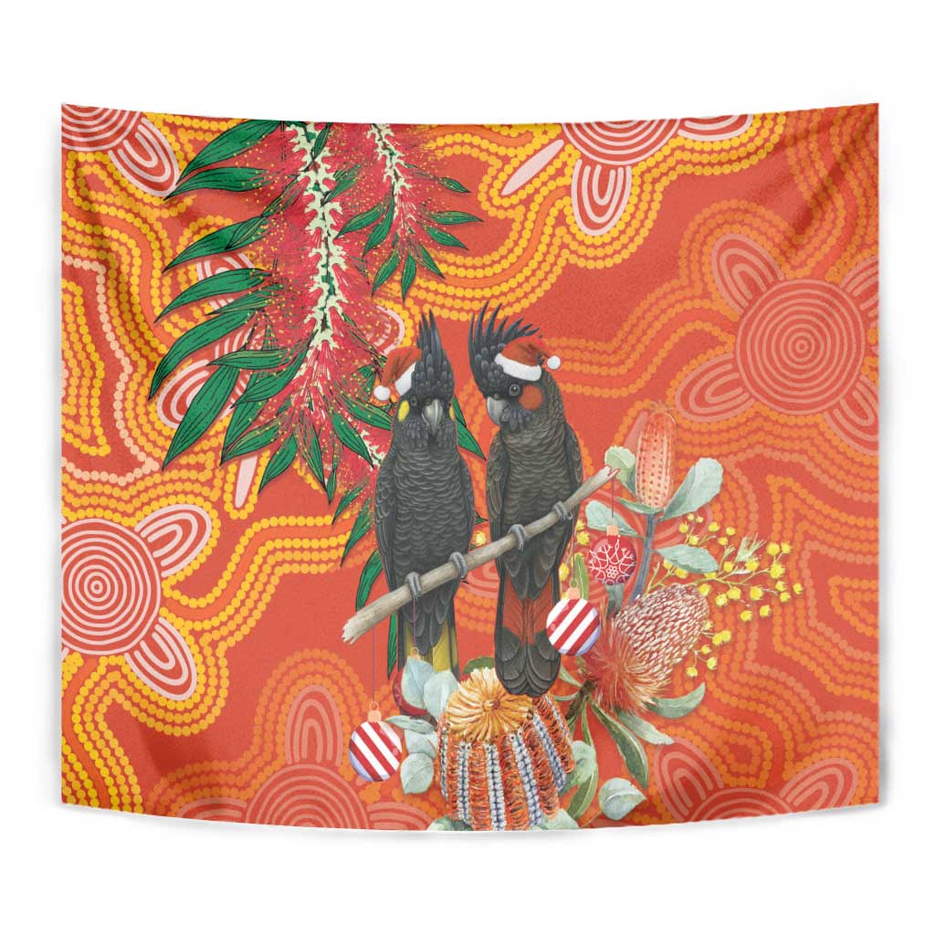 Australia Black Cockatoo Christmas Tapestry Banksia Bottlebrush Aboriginal Art - Aussie Hoodie