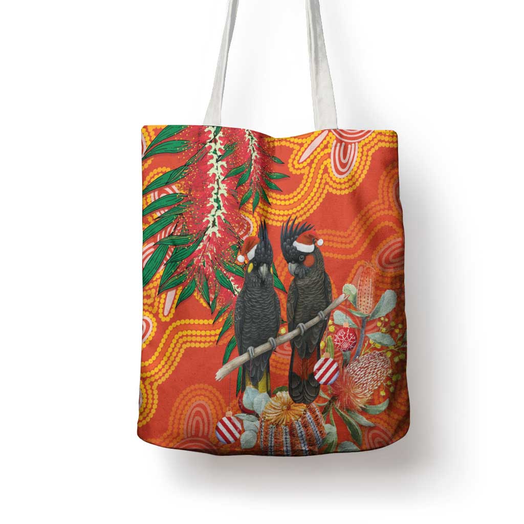 Australia Black Cockatoo Christmas Tote Bag Banksia Bottlebrush Aboriginal Art - Aussie Hoodie