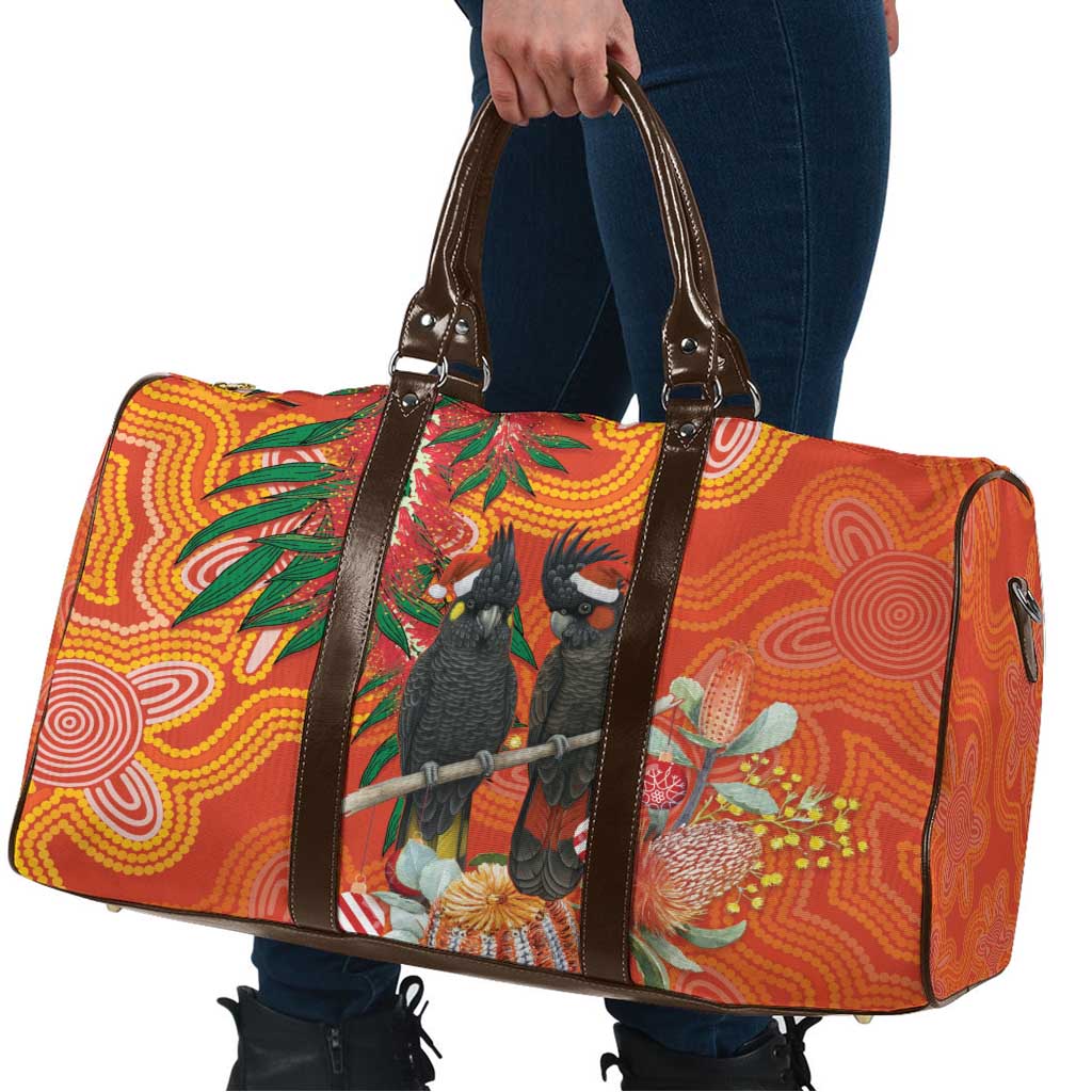 Australia Black Cockatoo Christmas Travel Bag Banksia Bottlebrush Aboriginal Art - Aussie Hoodie