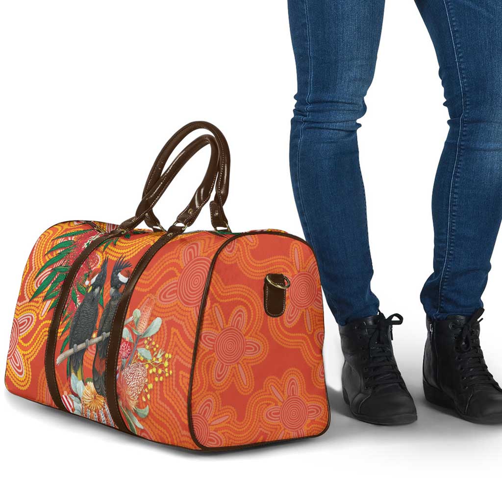Australia Black Cockatoo Christmas Travel Bag Banksia Bottlebrush Aboriginal Art - Aussie Hoodie