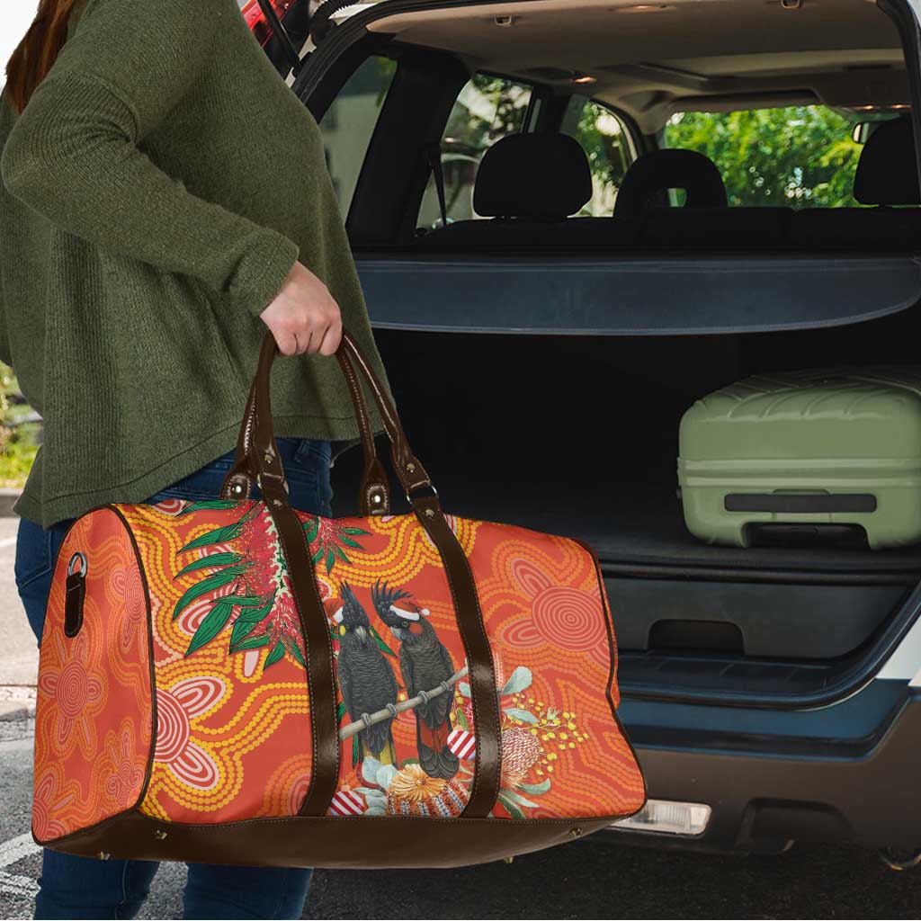 Australia Black Cockatoo Christmas Travel Bag Banksia Bottlebrush Aboriginal Art - Aussie Hoodie