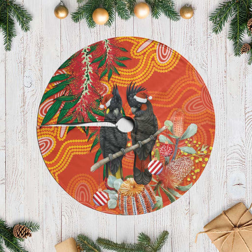 Australia Black Cockatoo Christmas Tree Skirt Banksia Bottlebrushe Aboriginal Art - Aussie Hoodie