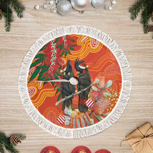 Australia Black Cockatoo Christmas Tree Skirt Banksia Bottlebrushe Aboriginal Art - Aussie Hoodie