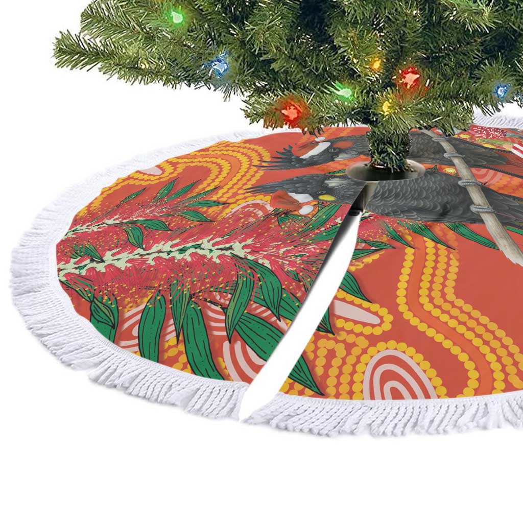 Australia Black Cockatoo Christmas Tree Skirt Banksia Bottlebrushe Aboriginal Art - Aussie Hoodie