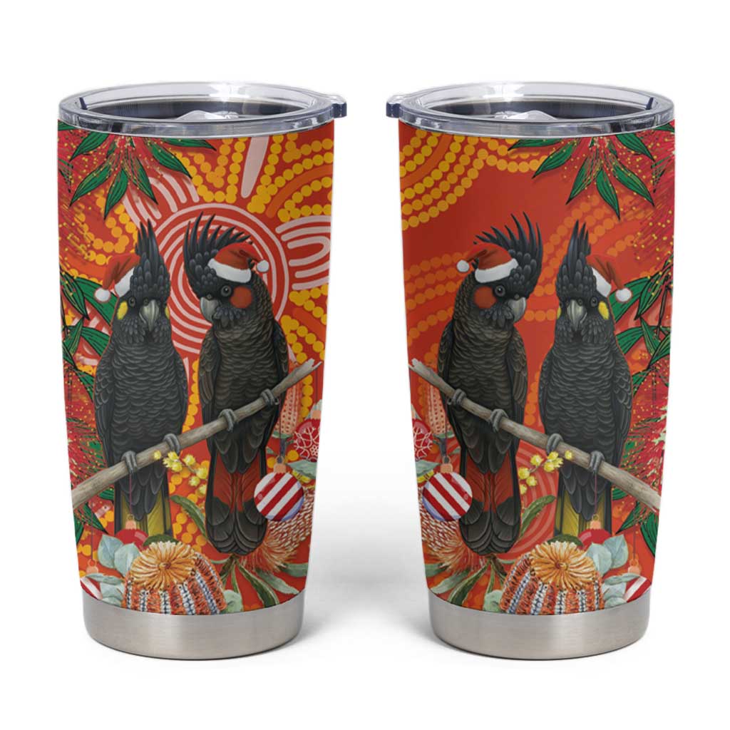 Australia Black Cockatoo Christmas Tumbler Cup Banksia Bottlebrush Aboriginal Art - Aussie Hoodie