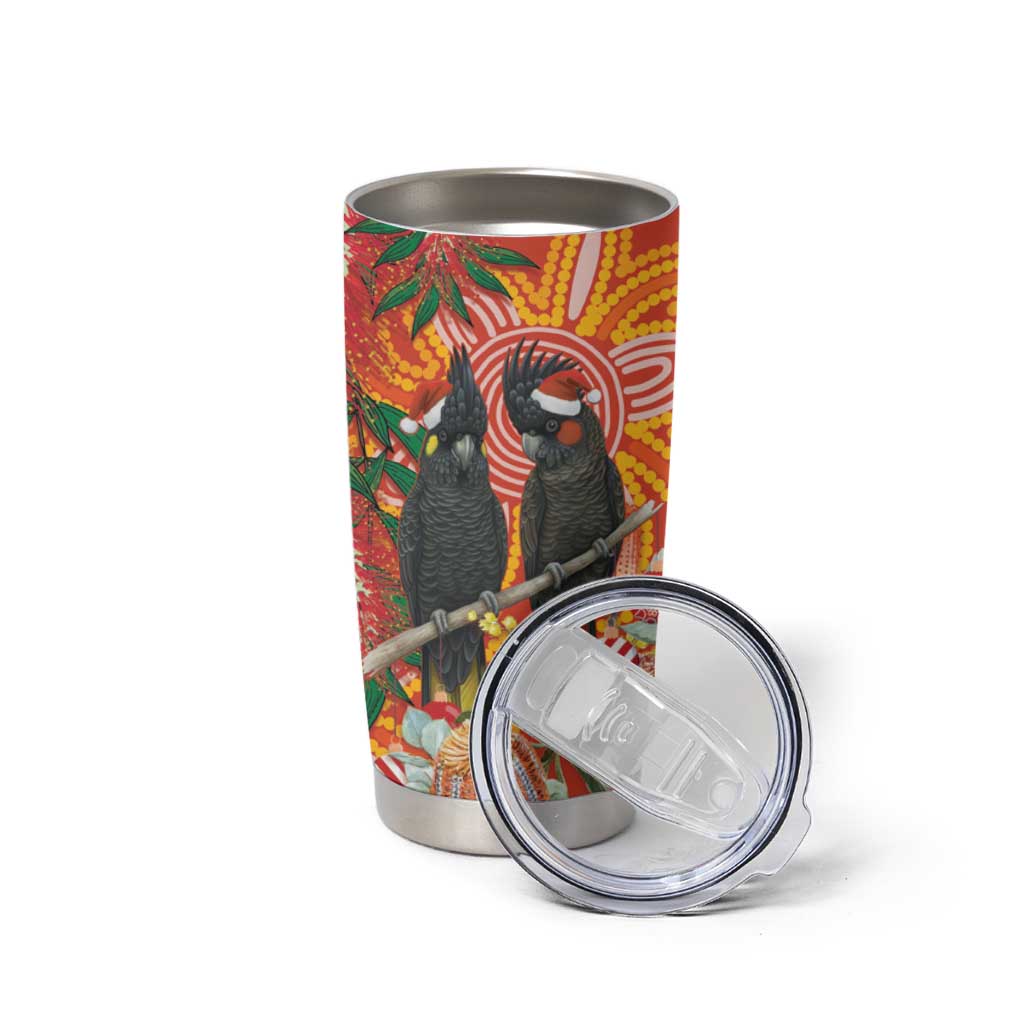 Australia Black Cockatoo Christmas Tumbler Cup Banksia Bottlebrush Aboriginal Art - Aussie Hoodie
