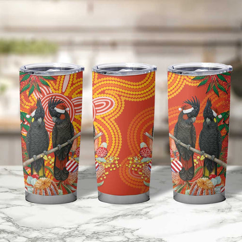 Australia Black Cockatoo Christmas Tumbler Cup Banksia Bottlebrush Aboriginal Art - Aussie Hoodie