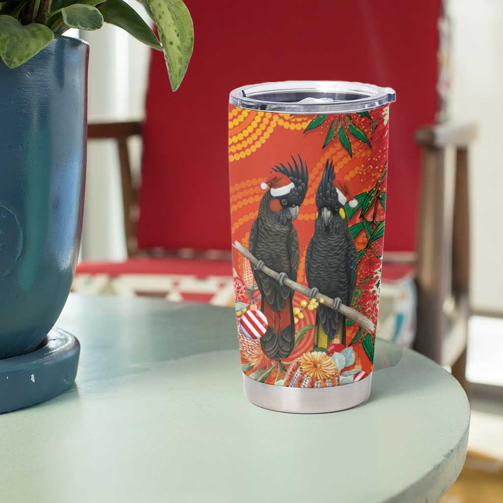 Australia Black Cockatoo Christmas Tumbler Cup Banksia Bottlebrush Aboriginal Art - Aussie Hoodie