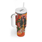 Australia Black Cockatoo Christmas Tumbler With Handle Banksia Bottlebrush Aboriginal Art - Aussie Hoodie