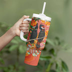 Australia Black Cockatoo Christmas Tumbler With Handle Banksia Bottlebrush Aboriginal Art - Aussie Hoodie