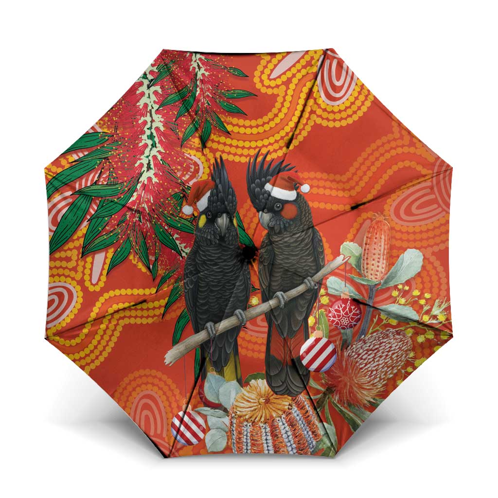Australia Black Cockatoo Christmas Umbrella Banksia Bottlebrush Aboriginal Art - Aussie Hoodie