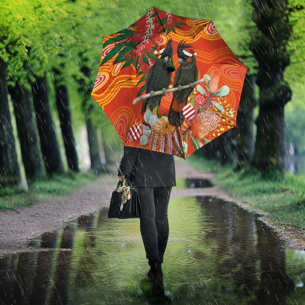 Australia Black Cockatoo Christmas Umbrella Banksia Bottlebrush Aboriginal Art - Aussie Hoodie