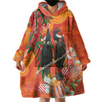 Australia Black Cockatoo Christmas Wearable Blanket Hoodie Banksia Bottlebrush Aboriginal Art - Aussie Hoodie