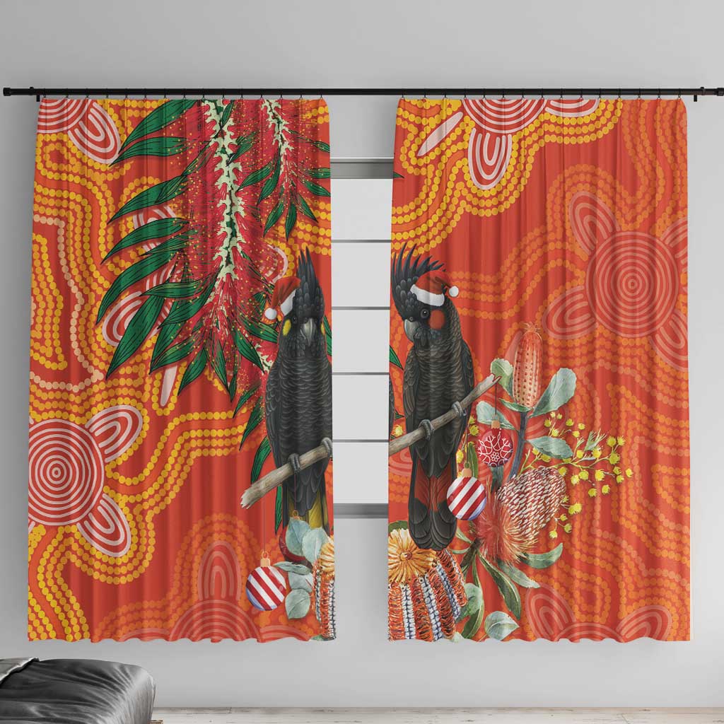 Australia Black Cockatoo Christmas Window Curtain Banksia Bottlebrush Aboriginal Art - Aussie Hoodie