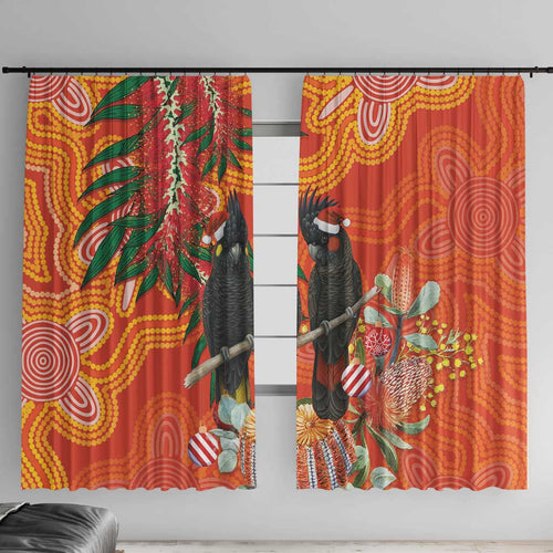 Australia Black Cockatoo Christmas Window Curtain Banksia Bottlebrush Aboriginal Art - Aussie Hoodie
