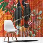 Australia Black Cockatoo Christmas Window Curtain Banksia Bottlebrush Aboriginal Art - Aussie Hoodie